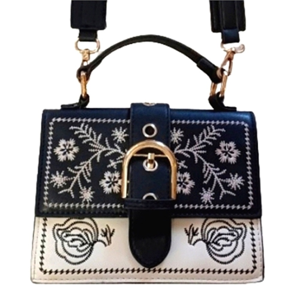 Lords & London Black and White Crossbody Faux Leather Vegan Leather Bag Purse